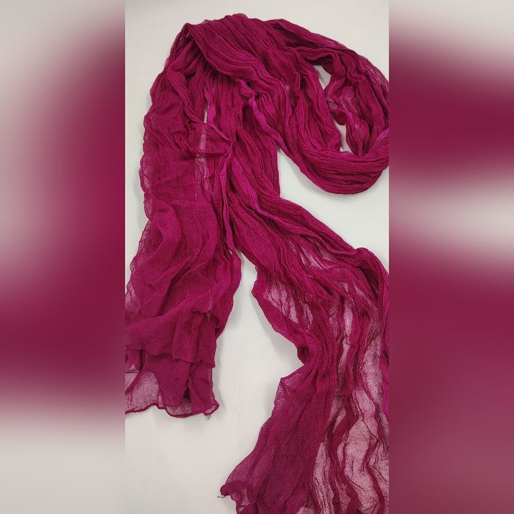 Vintage Chiffon Magenta  Pink Long Scarf - Picture 3 of 10